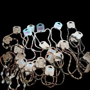 Lot 29 Beaded Necklaces Bracelets Shell & Wood ,Coconut Hematite Shark Tooth